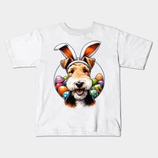 Wire Fox Terrier with Bunny Ears Celebrates Easter Festivities Kids T-Shirt